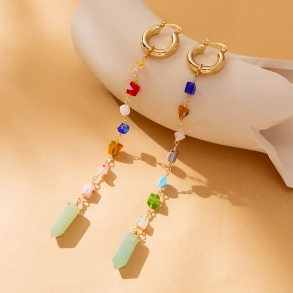 🔵𝟲𝟱%𝗢𝗙𝗙 𝗯𝘂𝗻𝗱𝗹𝗲𝘀 𝟯+🔵 NEW Long Colorful Stone Drop Earring - Picture 5 of 10